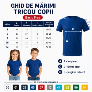 Tricou Copii Clasic Basic Free – Băiat și Fată, 100% Bumbac, Confortabil - Img 4