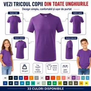Tricou Copii Clasic Basic Kids, Băiat/Fată, Bumbac 100% Confortabil, 160 g/m², Mărimi 4–12 ani - Img 3