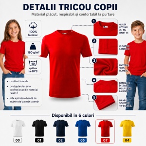 Tricou Copii Classic Malfini – 100% Bumbac, Mânecă Scurtă, Fete și Băieți, 6 Culori - Img 9