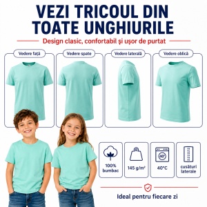 Tricou Copii Classic New Malfini – 100% Bumbac, Mânecă Scurtă, Fete și Băieți, 18 Culori - Img 3