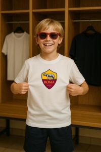 Tricou copii cu logo stema AS Roma Italia, din bumbac 100% - Img 9