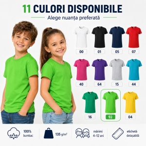 Tricou copii simplu tip tommy – 100% bumbac, unisex, confortabil pentru fete și băieți - Img 10