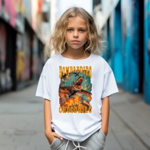 Tricou Copii Tralalelo Tra la la Bombadiro Crocodilo Meme Crocodilo Fire - Italian Brainrot T-Shirt - Img 5