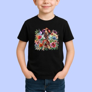 Tricou Country dress floral tattooed woman, femeie cu rochie country si tatuaje florale, Copii | Dama | Barbat , tricou negru - Img 2