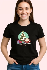 Tricou Craciun Brad Cadouri, din bumbac 100%, tricou negru, Dama | Barbat - Img 3