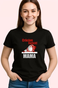 Tricou Craciun Fericit Mama Model Simplu, din bumbac 100%, tricou negru, Dama | Barbat - Img 2