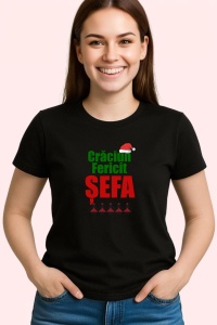 Tricou Craciun Fericit Sefa Verde, din bumbac 100%, tricou negru, Dama | Barbat - Img 2