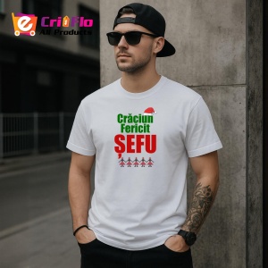 Tricou Craciun Fericit Sefu Verde, din bumbac 100%, tricou alb, Dama | Barbat - Img 3