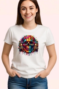 Tricou Craniu cu coroana si casetofoane stil street art colorat Copii | Dama | Barbat - Img 3