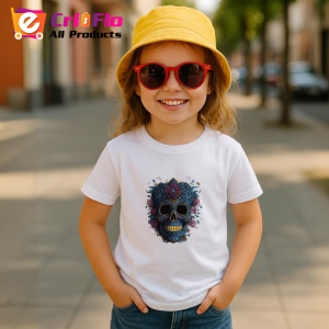 Tricou Craniu cu flori tropicale si bandana fundal alb Copii | Dama | Barbat - Img 11