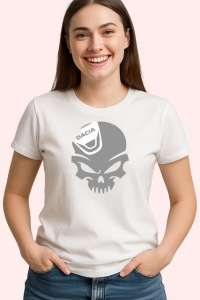 Tricou Craniu Cu Sapca Dacia Logan Auto, din bumbac 100% , tricou alb pentru Copii | Dama | Barbat - Img 2