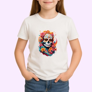 Tricou Craniu decorat cu flori in stil dia de los muertos Copii | Dama | Barbat - Img 4