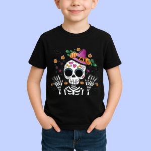 Tricou Craniu elegant cu joben stil dia de los muertos Copii | Dama | Barbat, culoare negru