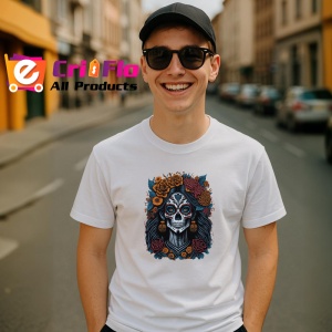 Tricou Craniu femeie decorat cu flori mov si fundal deschis Copii | Dama | Barbat - Img 5