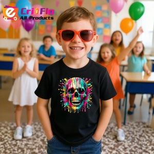 Tricou Craniu inflacarat cu pete de vopsea fundal alb Copii | Dama | Barbat, culoare negru - Img 11