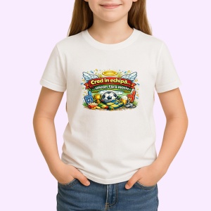 Tricou Cred In Echipa Mea Fotbal Minge V1, din bumbac 100% , tricou alb pentru Copii | Dama | Barbat - Img 2