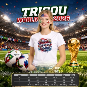 Tricou Croatia World Cup 2026 Fifa, din bumbac 100%, tricou alb, Copii | Dama | Barbat - Img 8