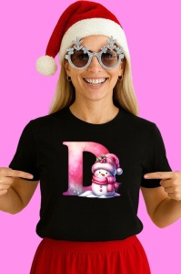 Tricou D Litera Craciun Roz Cu Om De Zapada Fulgi De Zapada, din bumbac 100% Copii | Dama | Barbat - Img 3