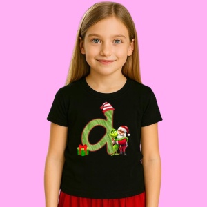 Tricou D Litere Craciun Cu Mos Si Spiridus Verde, din bumbac 100% Copii | Dama | Barbat