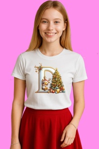 Tricou D Litere Craciun Cu Ren, Brad, Luminite Si Cadouri, din bumbac 100% Copii | Dama | Barbat