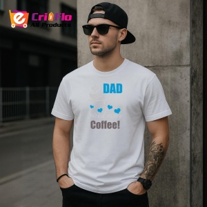Tricou Dad Twins Need Coffee, din bumbac 100%, tricou alb, Dama | Barbat