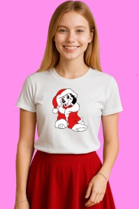 Tricou Dalmatian Mos Craciun Fericit, din bumbac 100% Copii | Dama | Barbat - Img 3