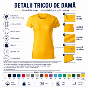 Tricou Damă Basic Free din Bumbac, Guler Rotund, Croială Cambrată, Fără Etichetă, 18 Culori, XS–2XL - Img 9