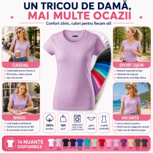Tricou Damă Bumbac 100%, Croială Cambrată, Guler Rotund, Material Confortabil, 14 Culori, Mărimi S–3XL - Img 9