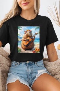 Tricou dama CapyBara - Canta la chitara Ukulele pe o plaja in Hawaii - Img 2