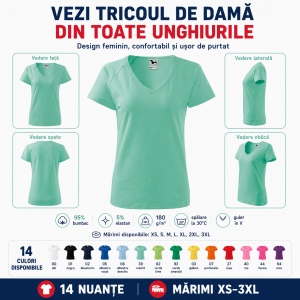 Tricou Damă cu Decolteu în V Malfini – Bumbac 95%, XS-3XL - Img 5