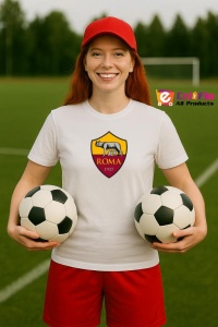 Tricou dama cu logo stema AS Roma Italia , din bumbac 100% - Img 8