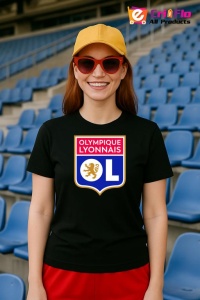 Tricou dama cu logo stema Olympique Lyonnais Franta , din bumbac 100%
