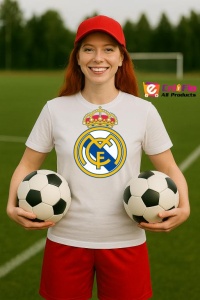 Tricou dama cu logo stema Real Madrid CF Spania , din bumbac 100%
