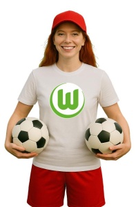 Tricou dama cu logo stema VfL Wolfsburg Germania , din bumbac 100% - Img 3