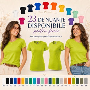 Tricou Damă din Bumbac 100%, Guler Rotund, Slim fit cambrat, XS-2XL, 23 Culori - Img 7