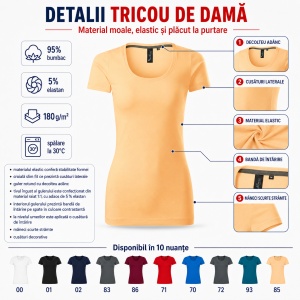 Tricou Damă Elastic cu Decolteu Adânc, Croială Slim Fit, 95% Bumbac, 5% Elastan, 10 Culori, XS–2XL - Img 10