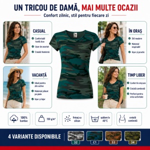 Tricou damă Malfini Camo Pure C22 – 100% bumbac, croială cambrată, imprimeu camuflaj - Img 9