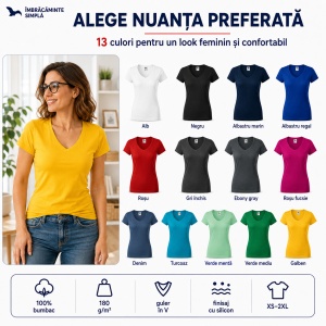 Tricou damă Malfini cu guler în V, 100% bumbac, croială feminină, 13 culori disponibile - Img 5