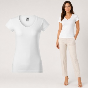 Tricou damă Malfini cu guler în V, 100% bumbac, croială feminină, 13 culori disponibile - Img 16
