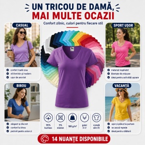 Tricou Damă Malfini Dream 128 cu Guler V – Slim Fit, 95% Bumbac, 14 Culori, XS-3XL - Img 9