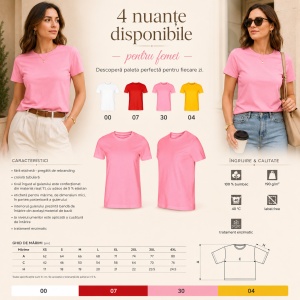 Tricou Damă Malfini Edge 814, 100% Bumbac, Guler Rotund, Croială Tubulară, 4 Culori, XS–4XL - Img 9