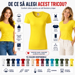 Tricou Damă Malfini Native GOTS 174 – 100% Bumbac Organic, Croială Cambrată, Guler Rotund, 15 Culori - Img 2