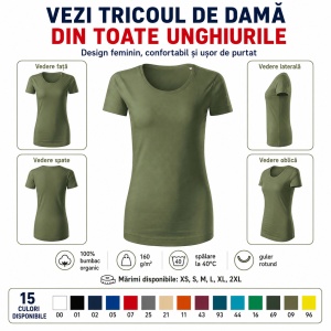 Tricou Damă Malfini Origin GOTS 172 – 100% Bumbac Organic, Croială Cambrată, 15 Culori, XS–2XL - Img 6