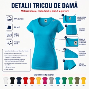 Tricou Damă Malfini Viper 161, 100% Bumbac, Single Jersey, Guler Rotund cu Decolteu Adânc, Croială Cambrată, 180 g/m², 13 Nuanțe, XS–2XL - Img 4