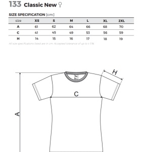 Tabel marimi dimensiuni tricou personalizat dama