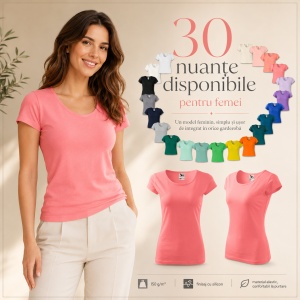 Tricou Damă Simplu cu Guler Rotund, Bumbac 100% – 30 Culori, XS–3XL