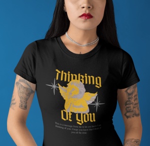 Tricou dama Streetwear - Thinking of You - din bumbac, personalizat - Cadou - Img 4
