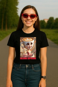 Tricou Dama Tralalero TraLaLa cu Ballerina Cappuccina Italian Brainrot Meme (1) - Img 4