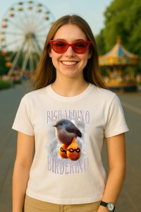 Tricou Dama Tralalero TraLaLa cu Bigbaldino Birderino Funny Italian Brainrot Meme Gen Z