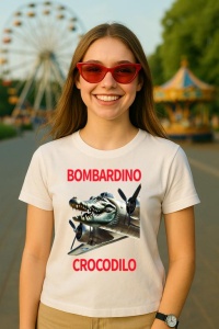 Tricou Dama Tralalero TraLaLa cu Italian Brainrot Bombardino Crocodilo - Img 5